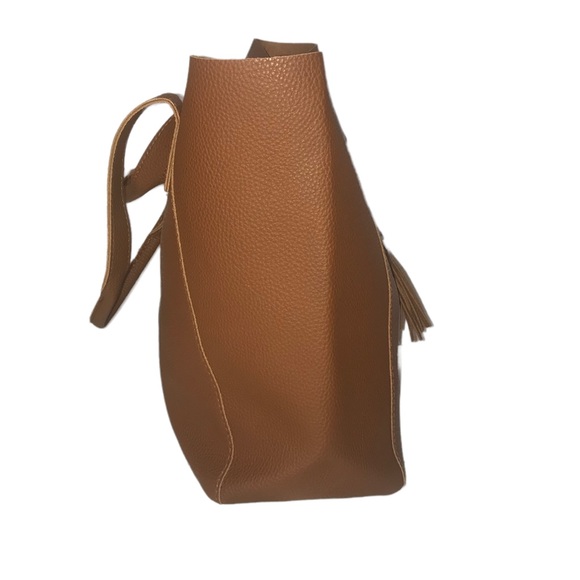 Tanger Brown Pebbled Faux Leather Large Tassel Boho Tote Bag - Picture 8 of 12